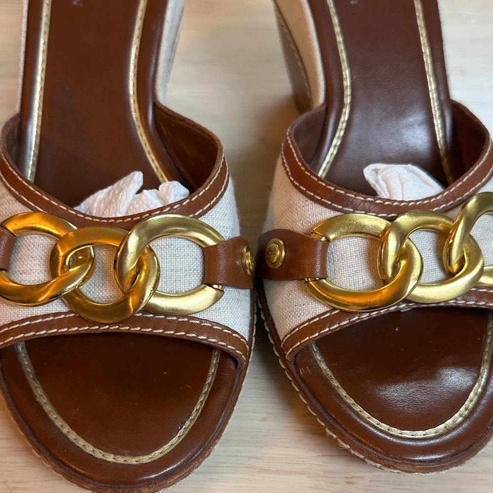 Cole Haan Brown Gold Chain Wedge Slides - Picture 4 of 5